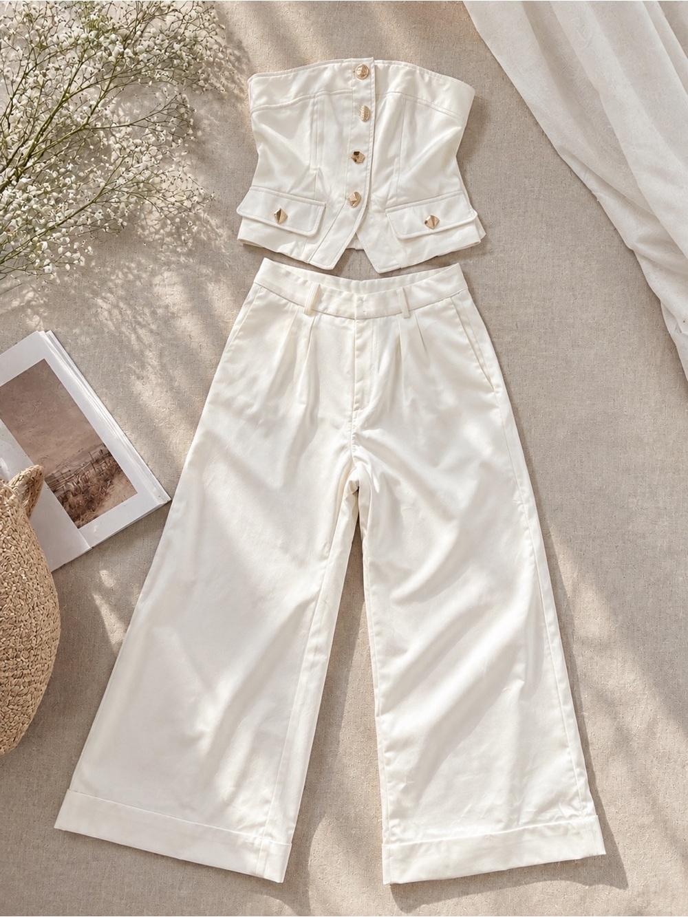 Strapless Ivory Wide-Leg Pants Set - Picture 2 of 3
